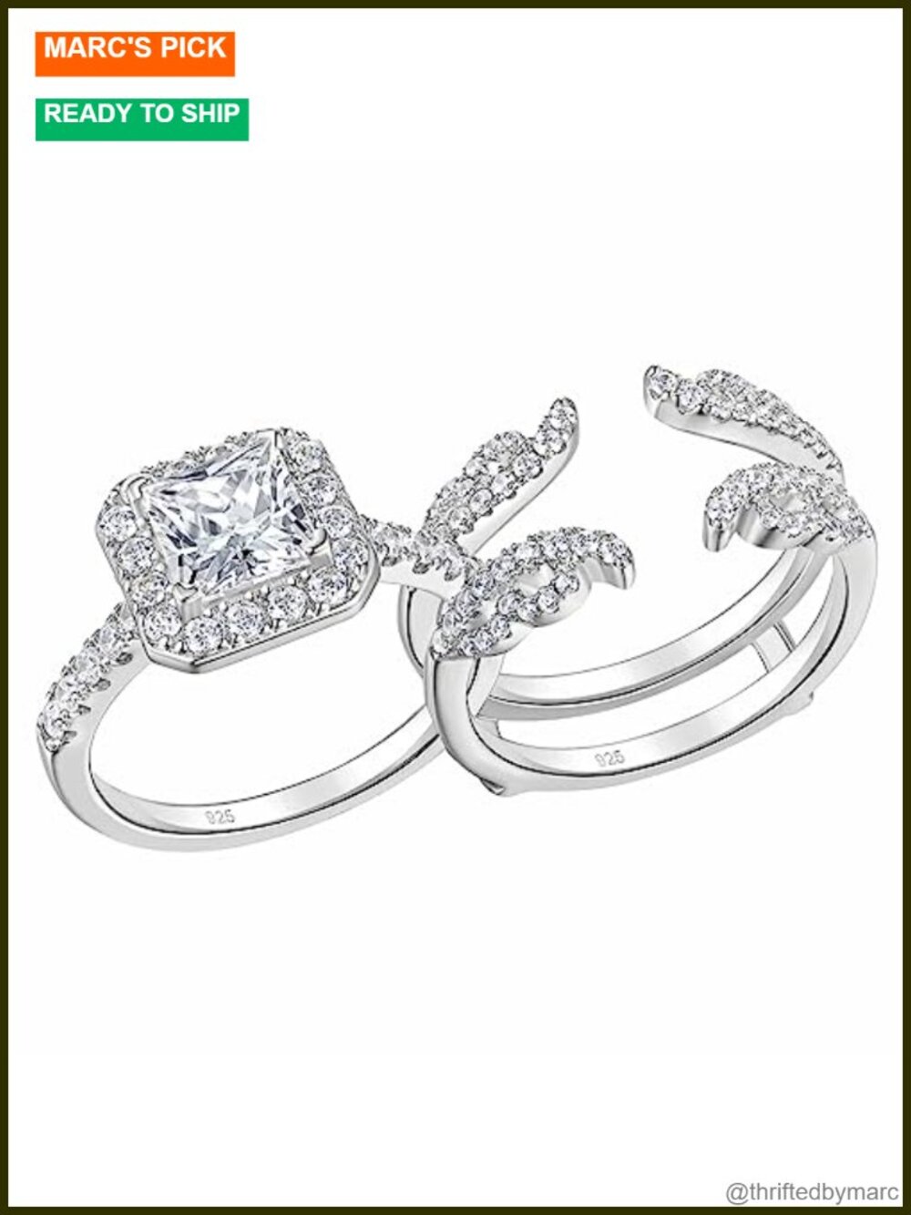 925 Sterling Silver Princess Cut Wedding Ring Set